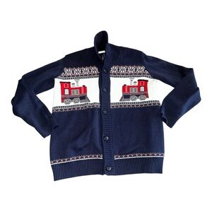 Janie and Jack Fair Isle Navy Blue Red Cardigan Sweater